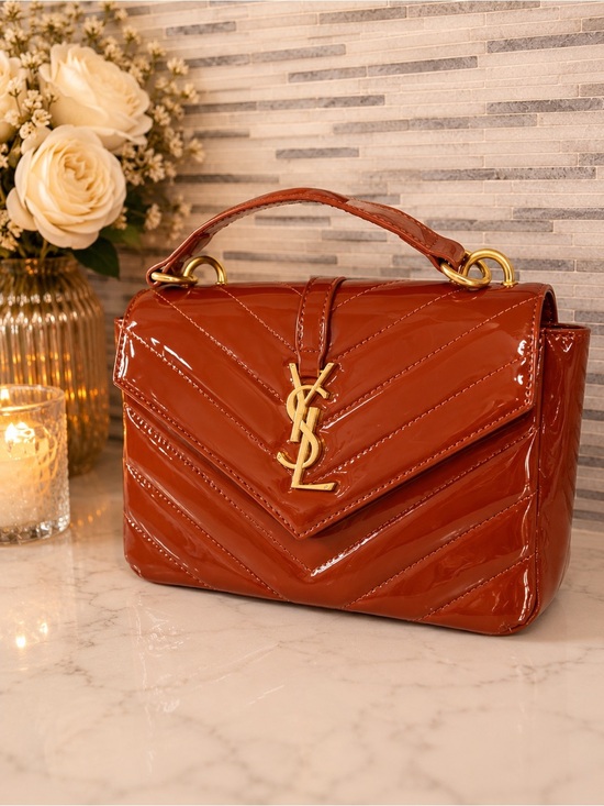 Saint Laurent Handbags - Saint Laurent brown Patent Leather Small Top Handle Bag